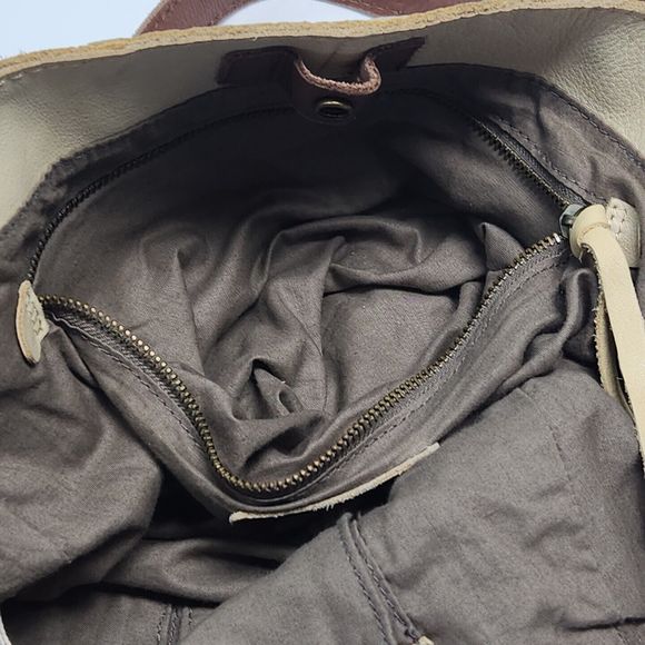 Lucky Brand Leather Purse Double Handle Brown Yellow Tote Hobo Boho Shoulder Bag - Picture 15 of 16